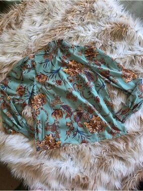 Flying Tomato Teal Floral Long Sleeve High Neck Top